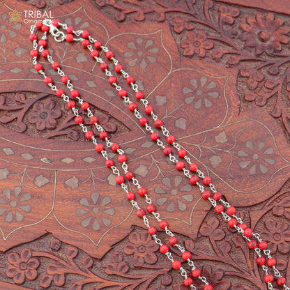925 sterling silver red jasper beads chain for unisex jewelry ch630 - TRIBAL ORNAMENTS