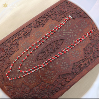 925 sterling silver red jasper beads chain for unisex jewelry ch630 - TRIBAL ORNAMENTS
