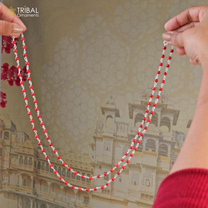 925 sterling silver red jasper beads chain for unisex jewelry ch630 - TRIBAL ORNAMENTS