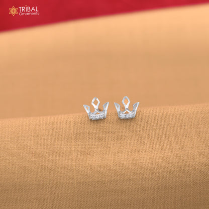 925 sterling silver crown design cz stone stud earring jewelry er374