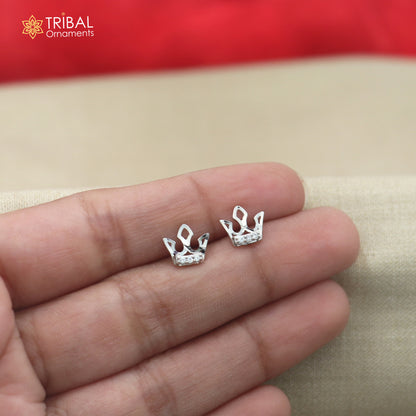 925 sterling silver crown design cz stone stud earring jewelry er374