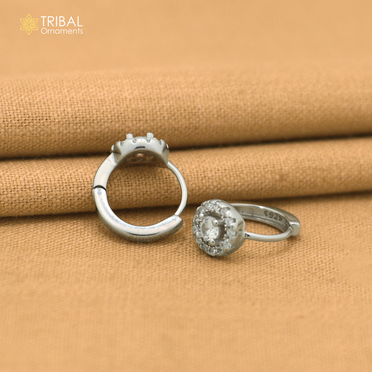925 sterling silver round zircon stone hoop earring er418