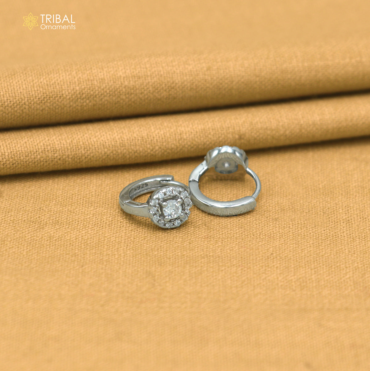 925 sterling silver round zircon stone hoop earring er418