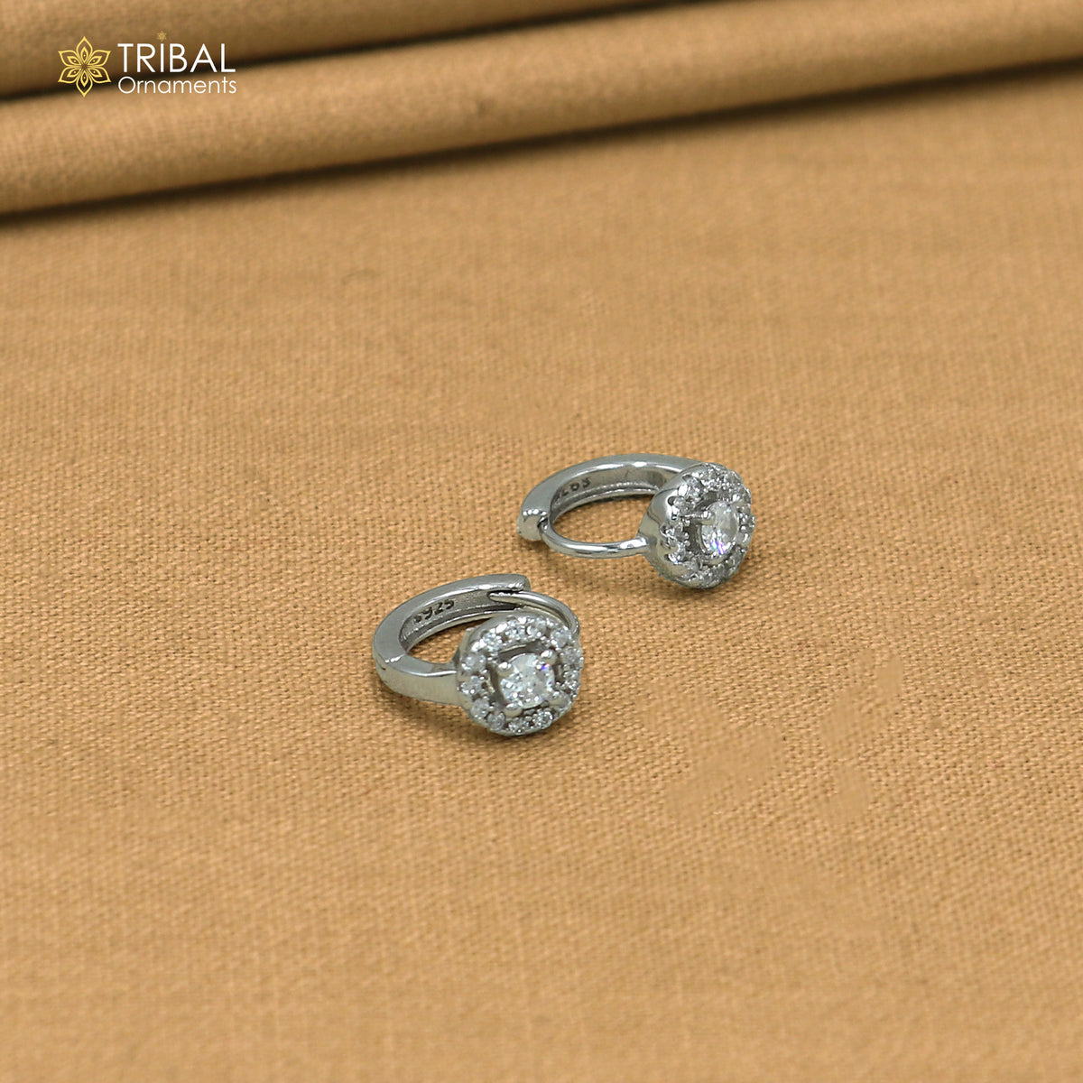 925 sterling silver round zircon stone hoop earring er418