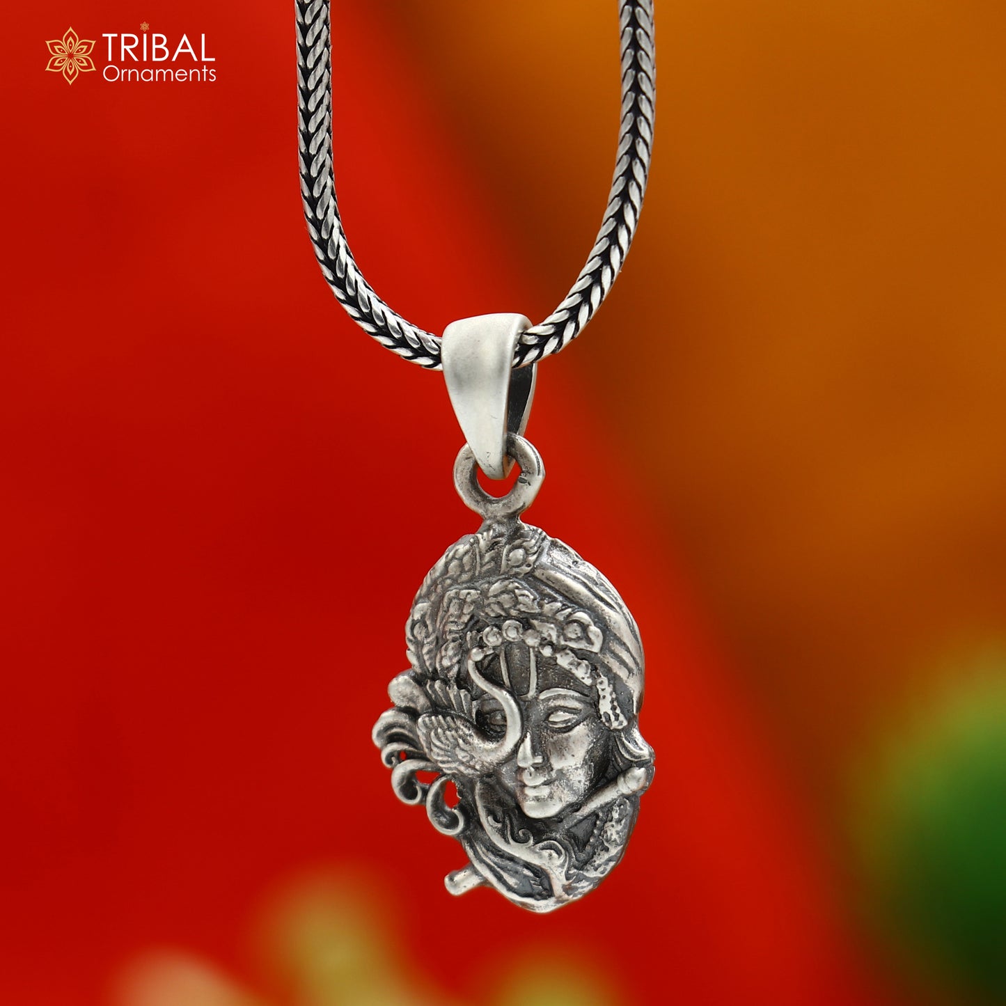 925 sterling silver lord Krishna Pendant  with chain tribal jewellery nsp1036