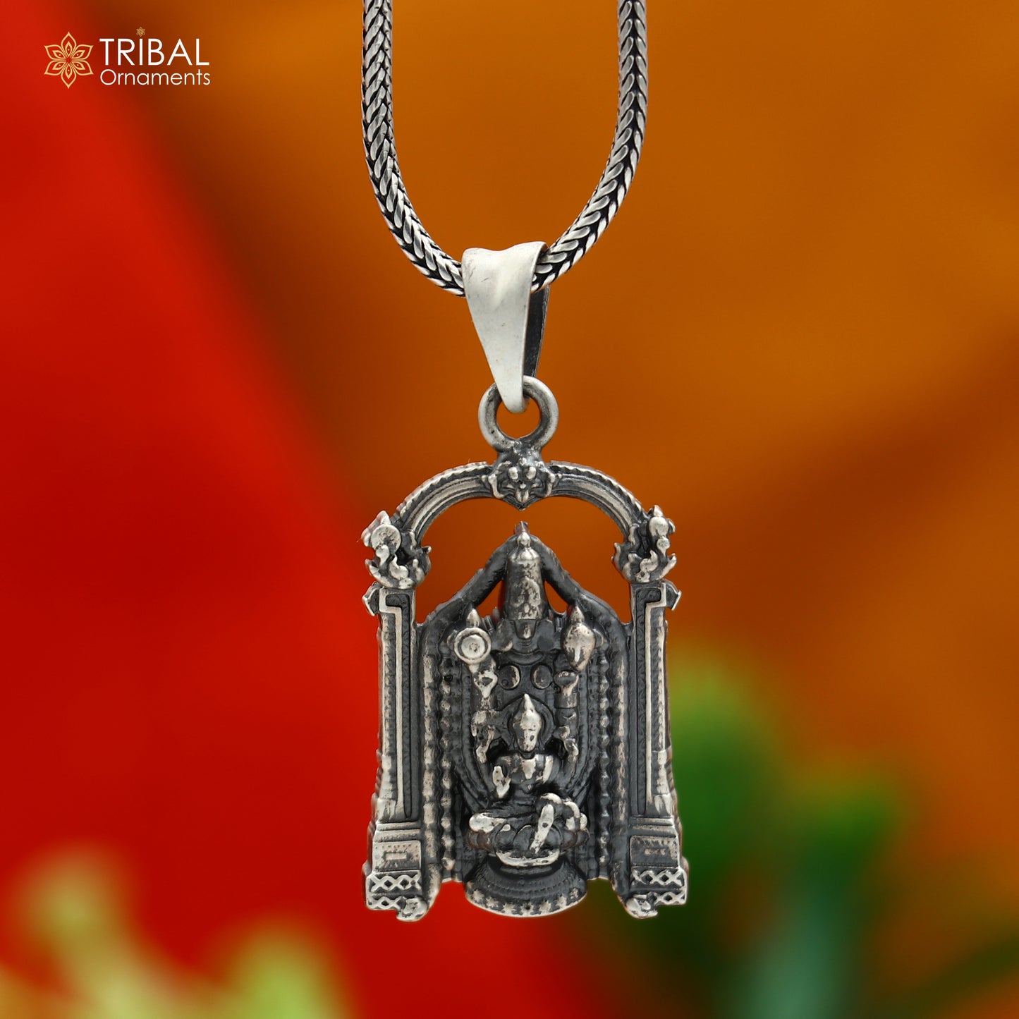 925 sterling silver lord Venkateswara with laxmi ji Pendant with chain tribal jewellery nsp1034