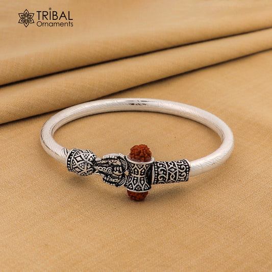 925 Sterling silver shiva trishul and rudraksha bangle bracelet kada tribal jewelry nsk931