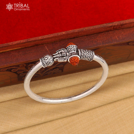 925 Sterling silver shiva trishul and rudraksha bangle bracelet kada tribal jewelry nsk931