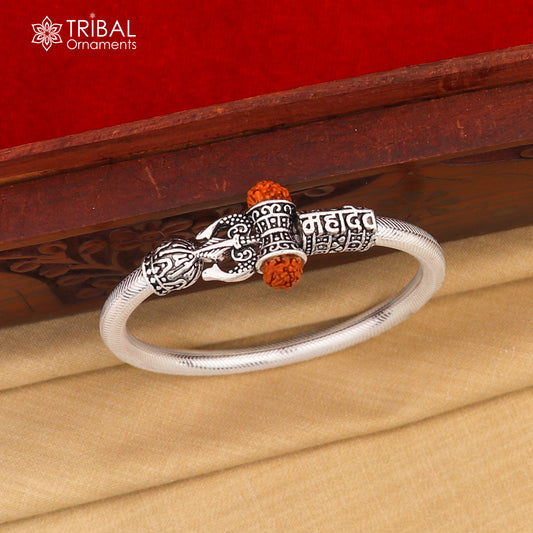 925 Sterling silver shiva trishul and Mahadev rudraksha bangle bracelet kada tribal jewelry nsk932