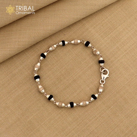 925 Sterling silver black basil rosary beads tulsi plant wood beads fabulous bracelet for unisex jewelry sbr772