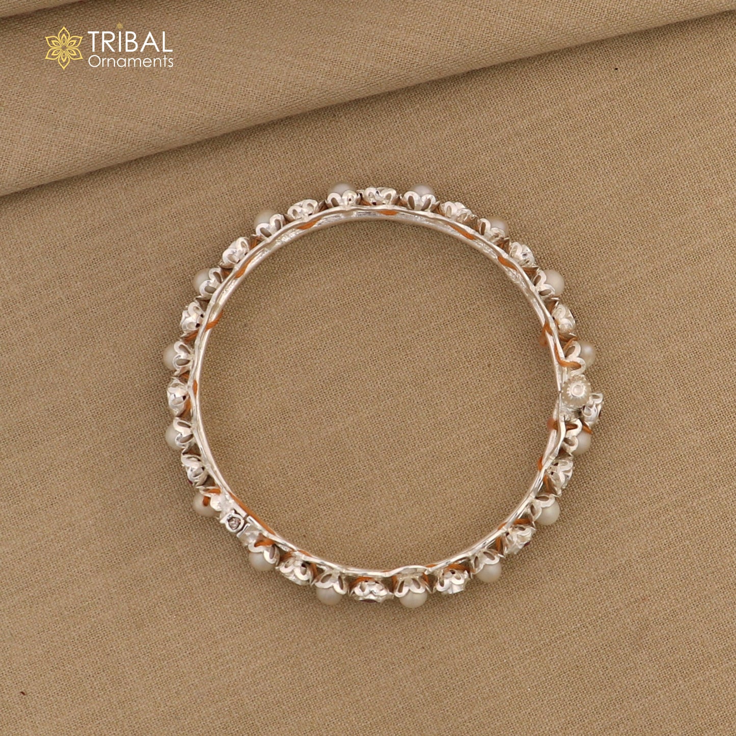 925 sterling silver gorgeous pearl beaded with red stone bangle kada customized tribal jewelry nba438
