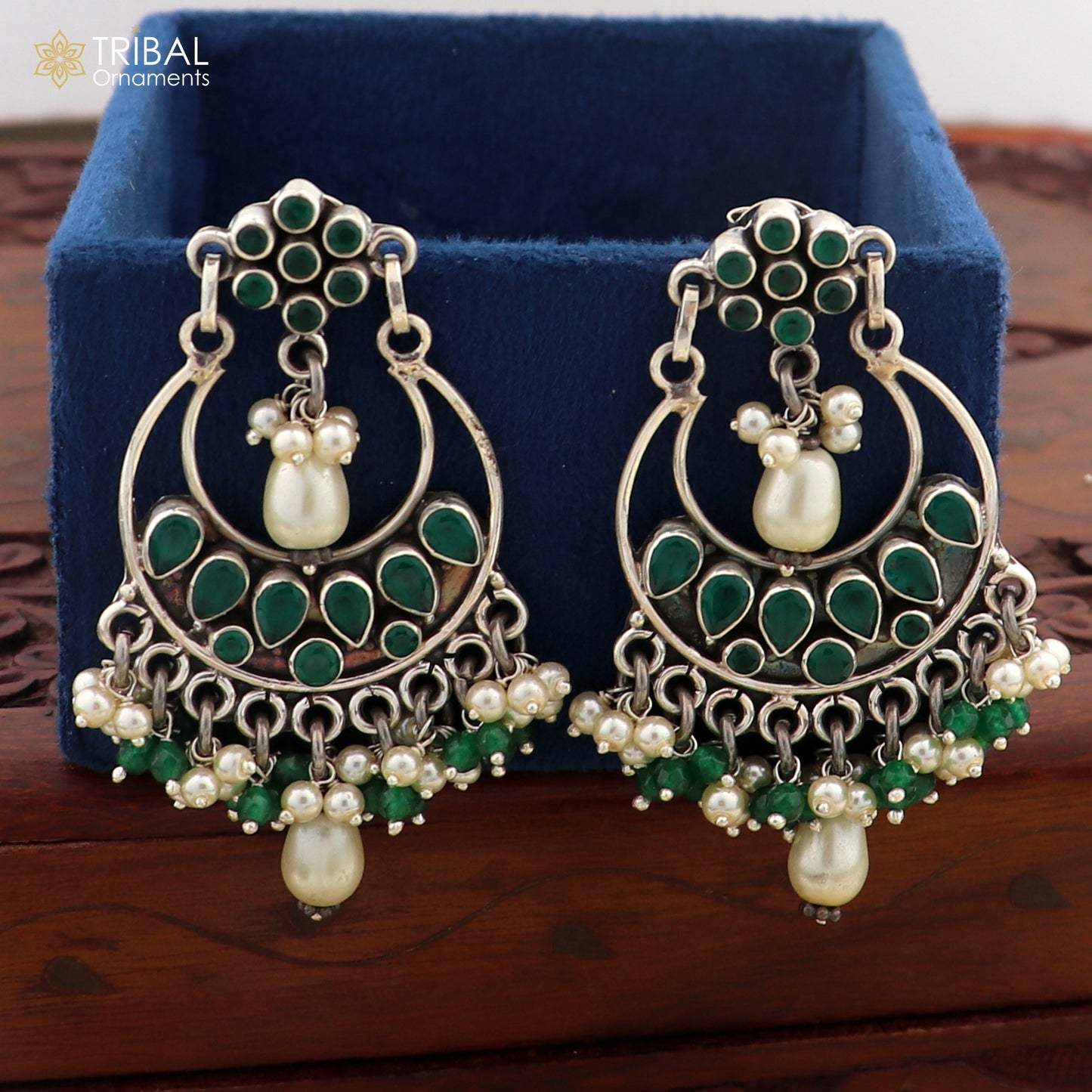 925 sterling silver Green Onyx stone stud earring drop dangling, best design charm earrings hanging tiny pearl tribal jewelry s714