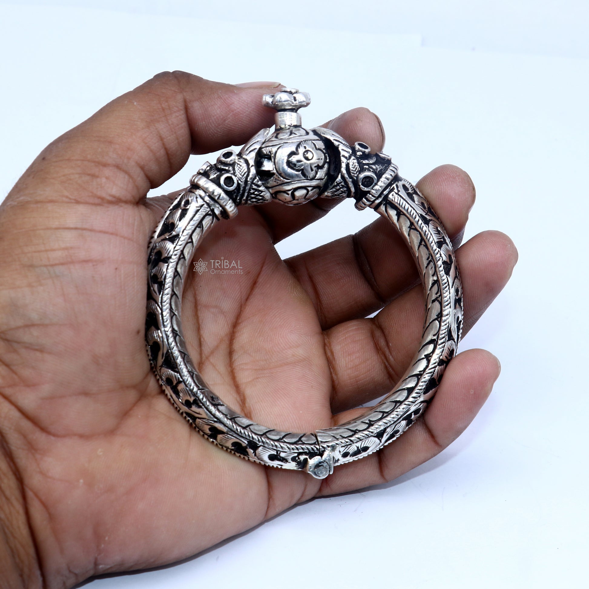 925 sterling silver fabulous crocodile face stylish attractive kada bangle bracelet pretty work attractive tribal belly dance jewelry nsk837 - TRIBAL ORNAMENTS