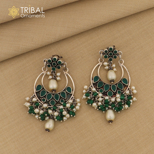 925 sterling silver Green Onyx stone stud earring drop dangling, best design charm earrings hanging tiny pearl tribal jewelry s714