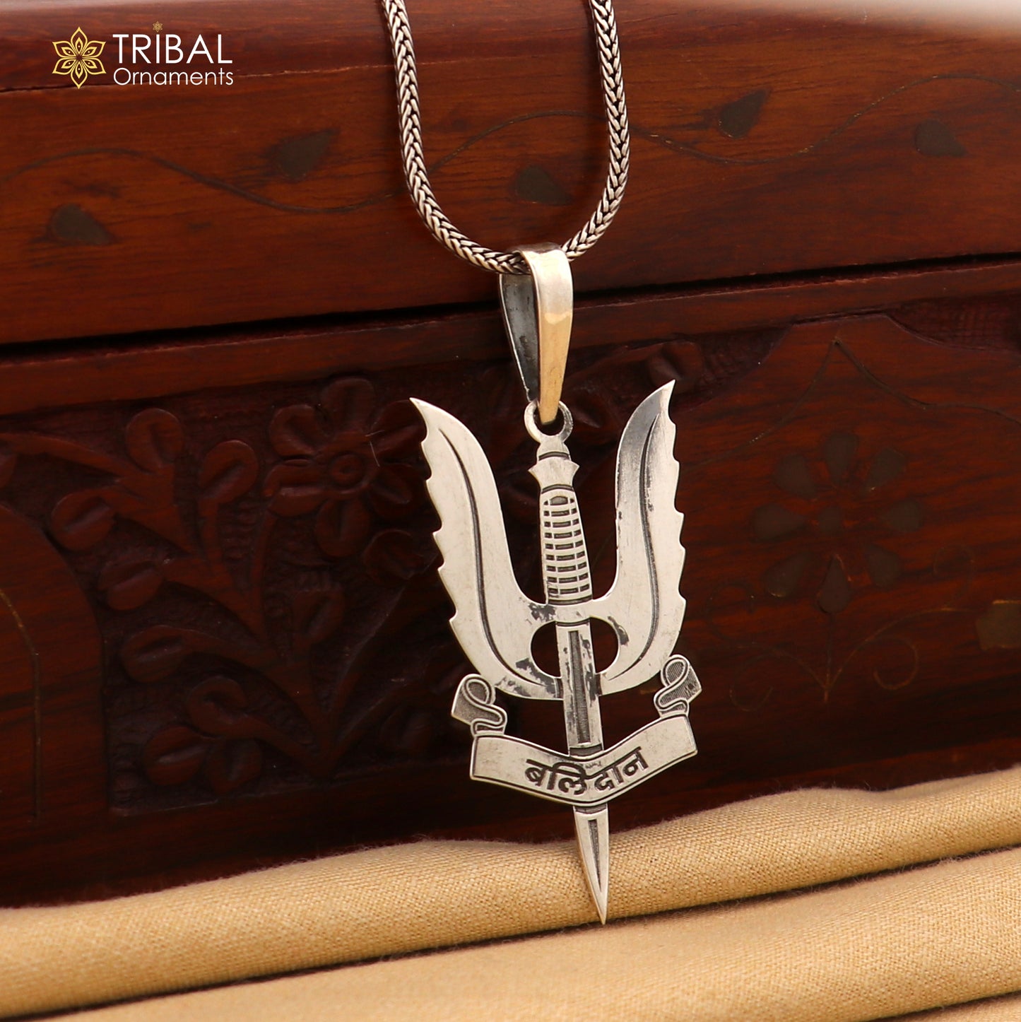 925 Sterling silver trident design balidan  pendant tribal ethnic jewelry nsp1068