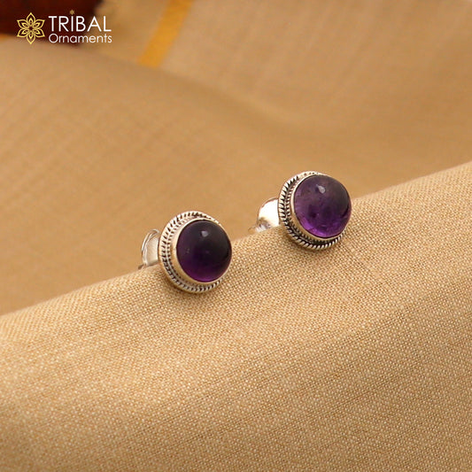 11MM round 925 sterling silver fabulous amethyst stone stud earrings, best unisex jewelry fancy earrings daily use jewelry collection s1220
