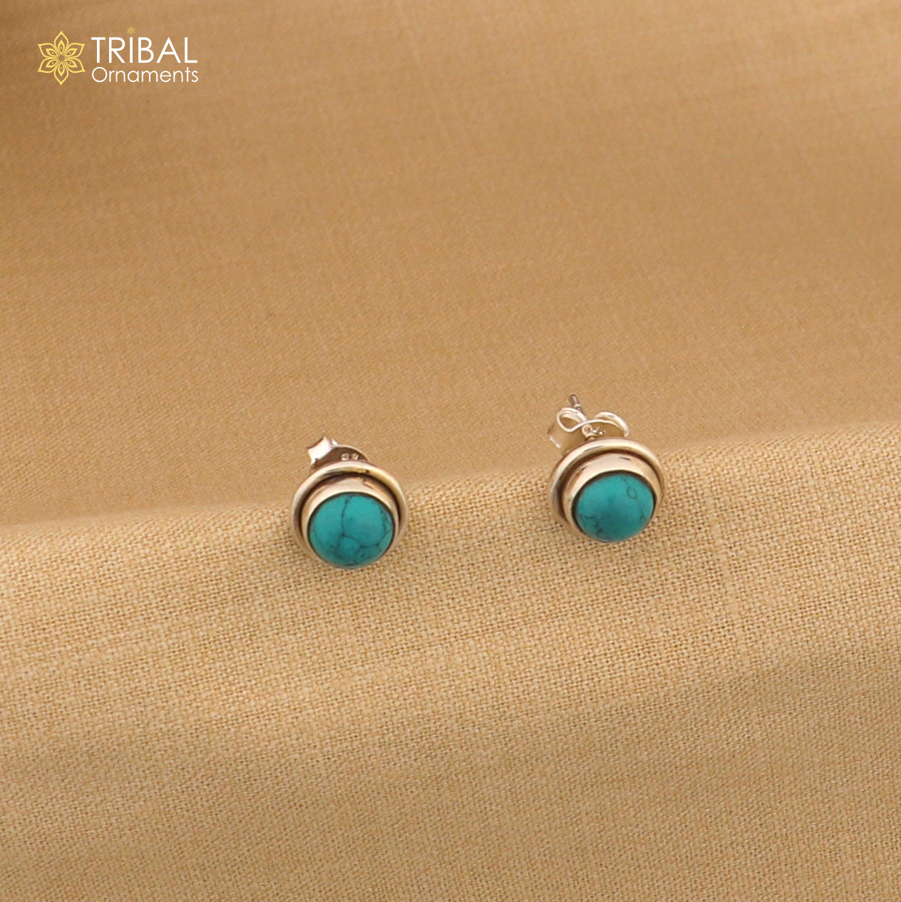 925 sterling silver handmade stud earring with gorgeous single blue turquoise stone stud earring best unisex jewelry s1276