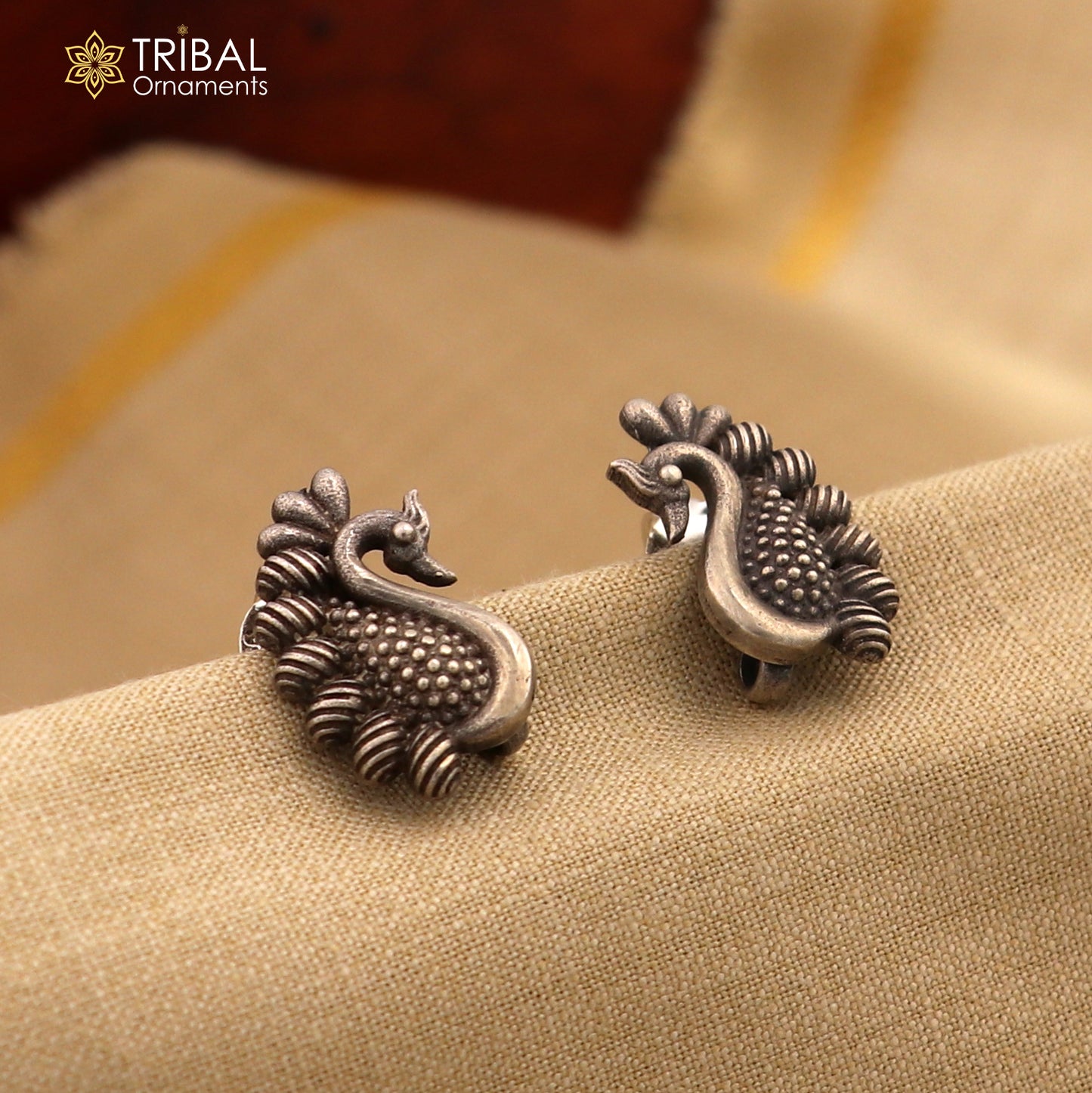 925 sterling silver vintage peacock design stud earring tribal jewelry er207