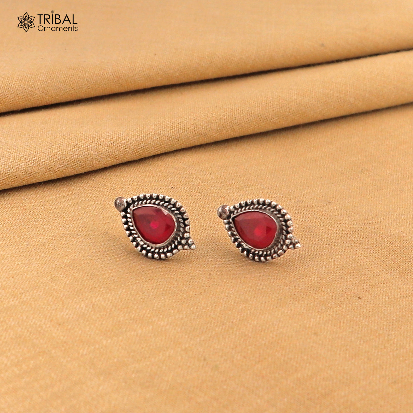 925 sterling silver vintage design pink stone ethnic stud earring s1372