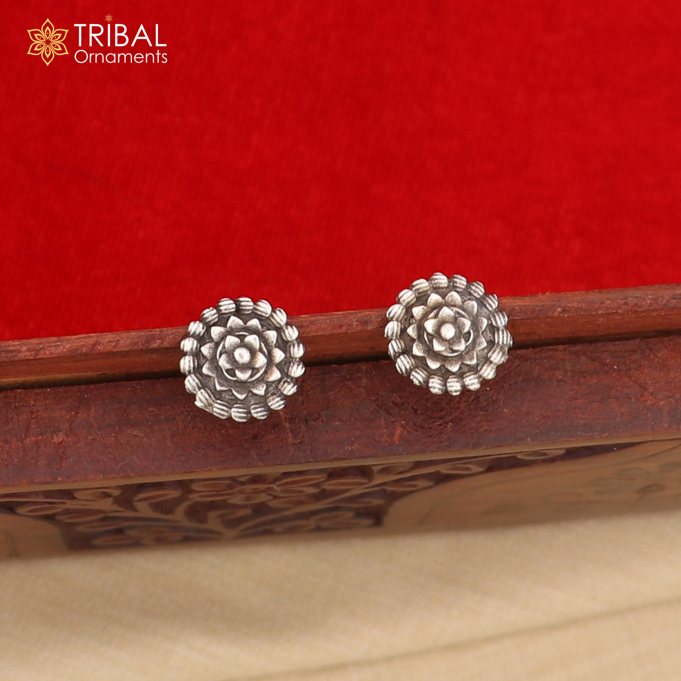 925 sterling silver vintage style flower design ethic stud earring s1371