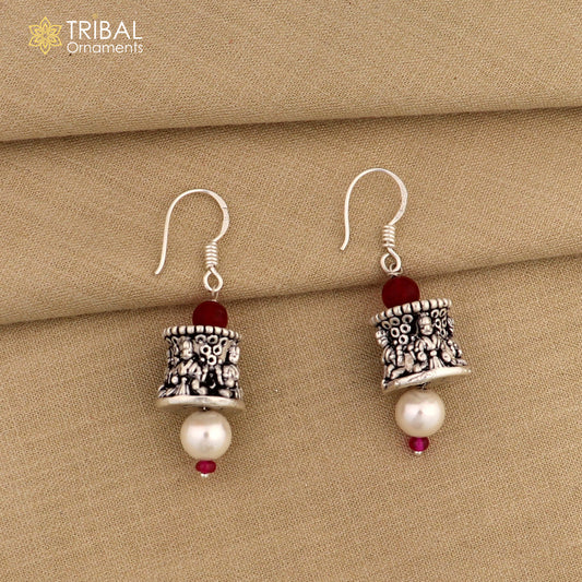 925 sterling silver handmade hook earrings, fabulous hanging pretty bells drop dangle earrings tribal ethnic jewelry from India s1086