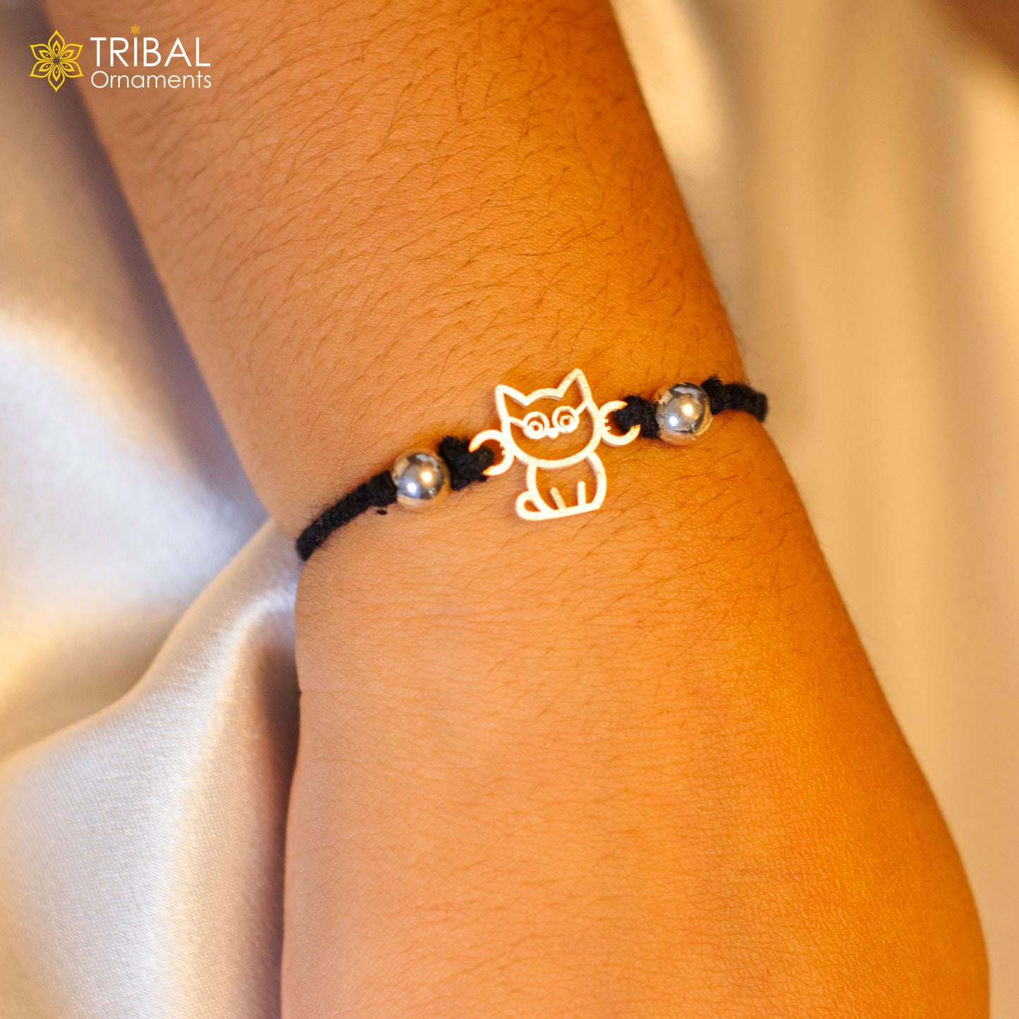 925 sterling silver handmade cat design nazarbattu unisex kids bracelet & baby/ girl's anklet nb104 - TRIBAL ORNAMENTS