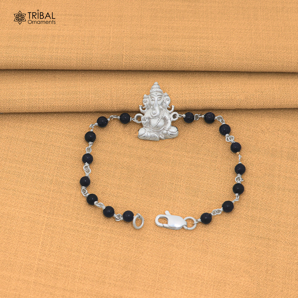 925 Sterling silver ganesha pendant with sand stone beads bracelet for unisex jewelry sbr803