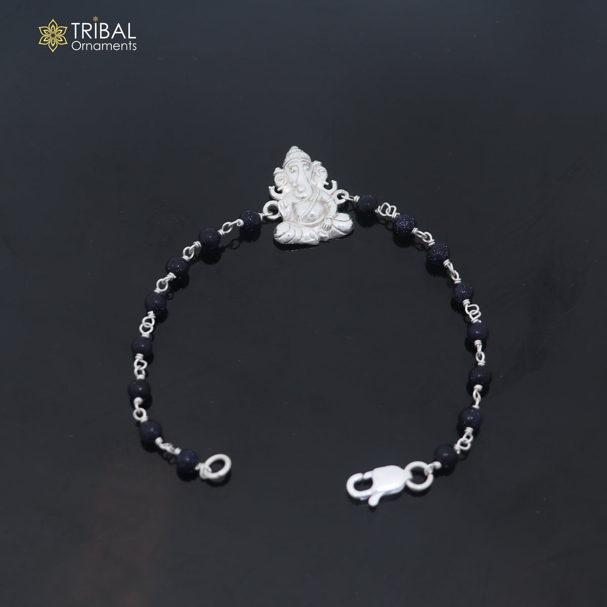 925 Sterling silver ganesha pendant with sand stone beads bracelet for unisex jewelry sbr803