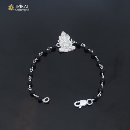 925 Sterling silver ganesha pendant with sand stone beads bracelet for unisex jewelry sbr803