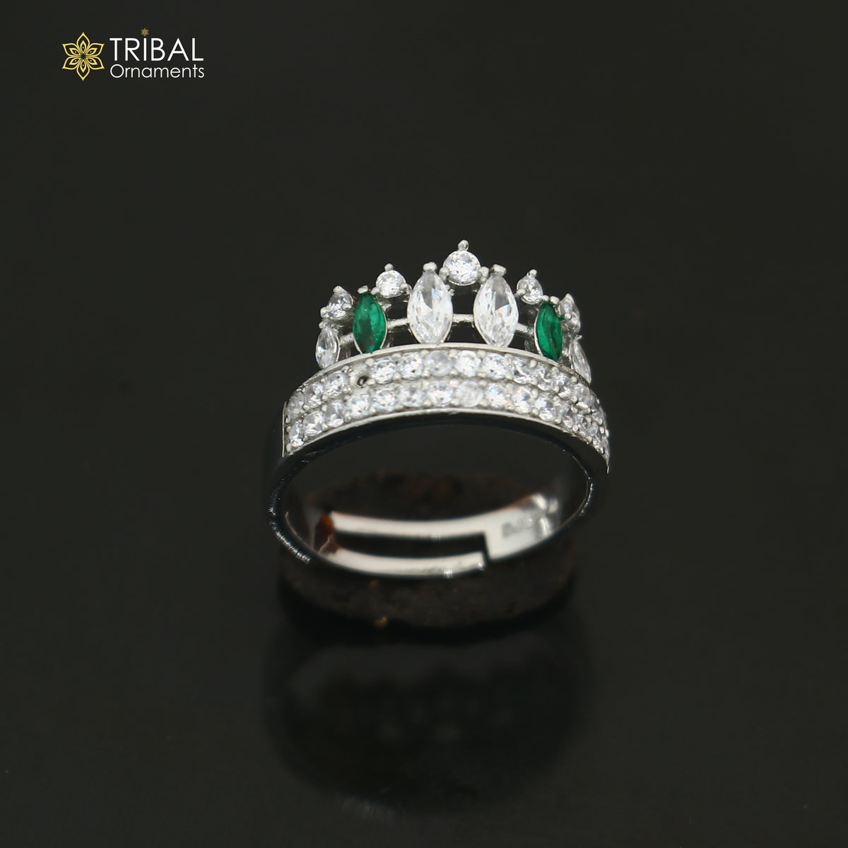 925 sterling silver crown style cz stone ring sr840