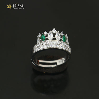 925 sterling silver crown style cz stone ring sr840