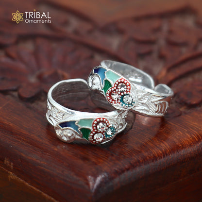 925 sterling silver minakari work toering, toe band stylish women's brides jewelry toer160