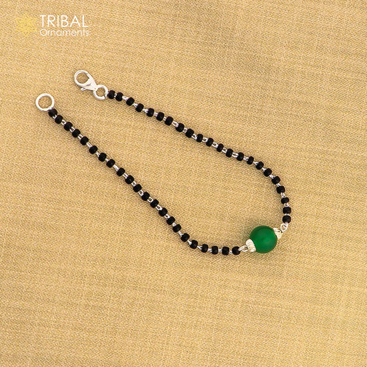 925 sterling silver customized black beads Nazariya bracelet with green onyx, Best girl's gifting bracelet stylish jewelry india sbr452