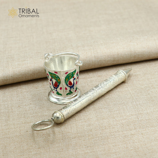 925 sterling silver new trendy Pichkari and Bucket best gift to Lord Krishna accessories su001288 - TRIBAL ORNAMENTS