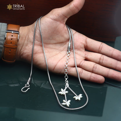 26'' to 30'' 925 Sterling silver adjustable wheat design waist chain vintage design belly chain, Sari chain wch32