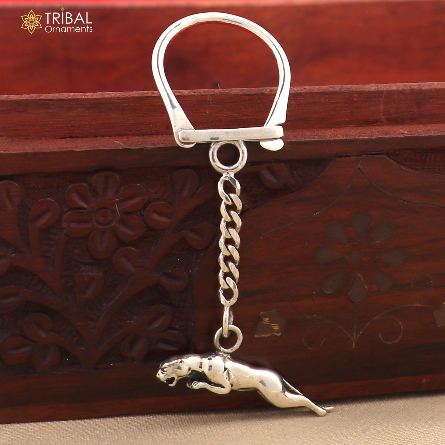 925 Sterling silver handmade unique leopard design solid key chian, stylish royal gifting silver accessories unisex gift, jewelry art kch03