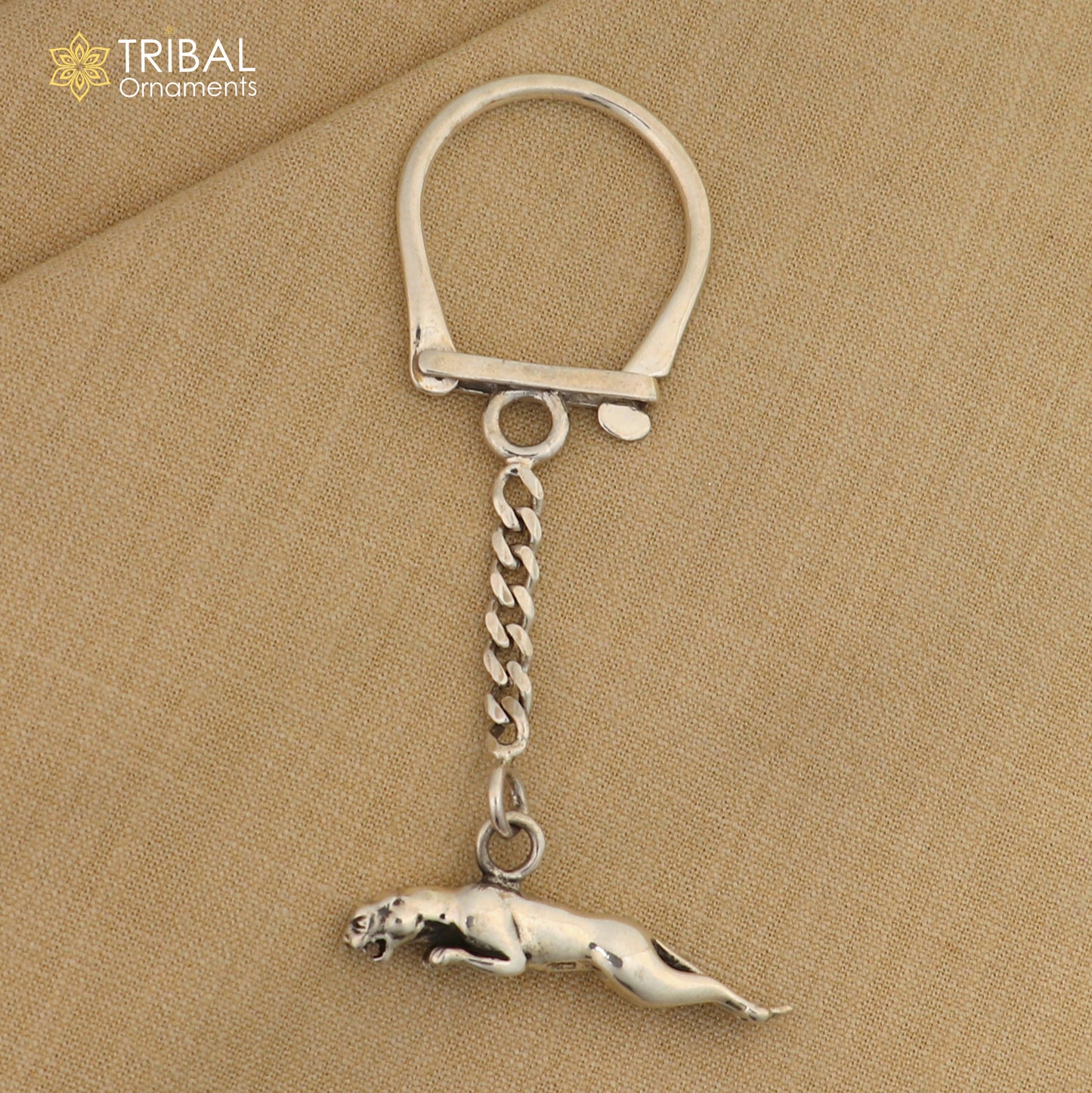 925 Sterling silver handmade unique leopard design solid key chian, stylish royal gifting silver accessories unisex gift, jewelry art kch03