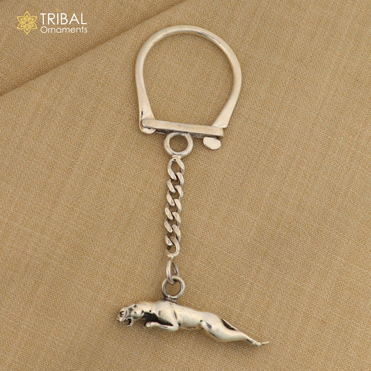 925 Sterling silver handmade unique leopard design solid key chian, stylish royal gifting silver accessories unisex gift, jewelry art kch03