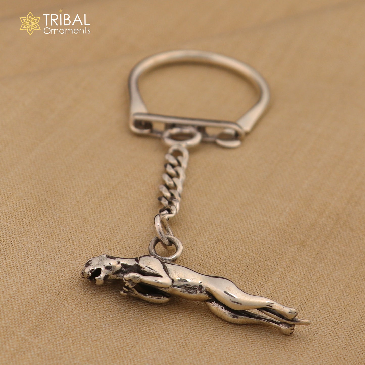 925 Sterling silver handmade unique leopard design solid key chian, stylish royal gifting silver accessories unisex gift, jewelry art kch03