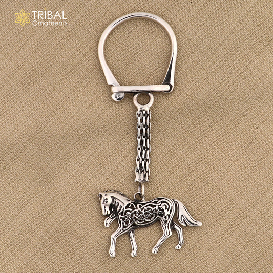 925 Sterling silver handmade unique vintage horse design solid key chain, stylish royal gifting silver accessories unisex gift kch11