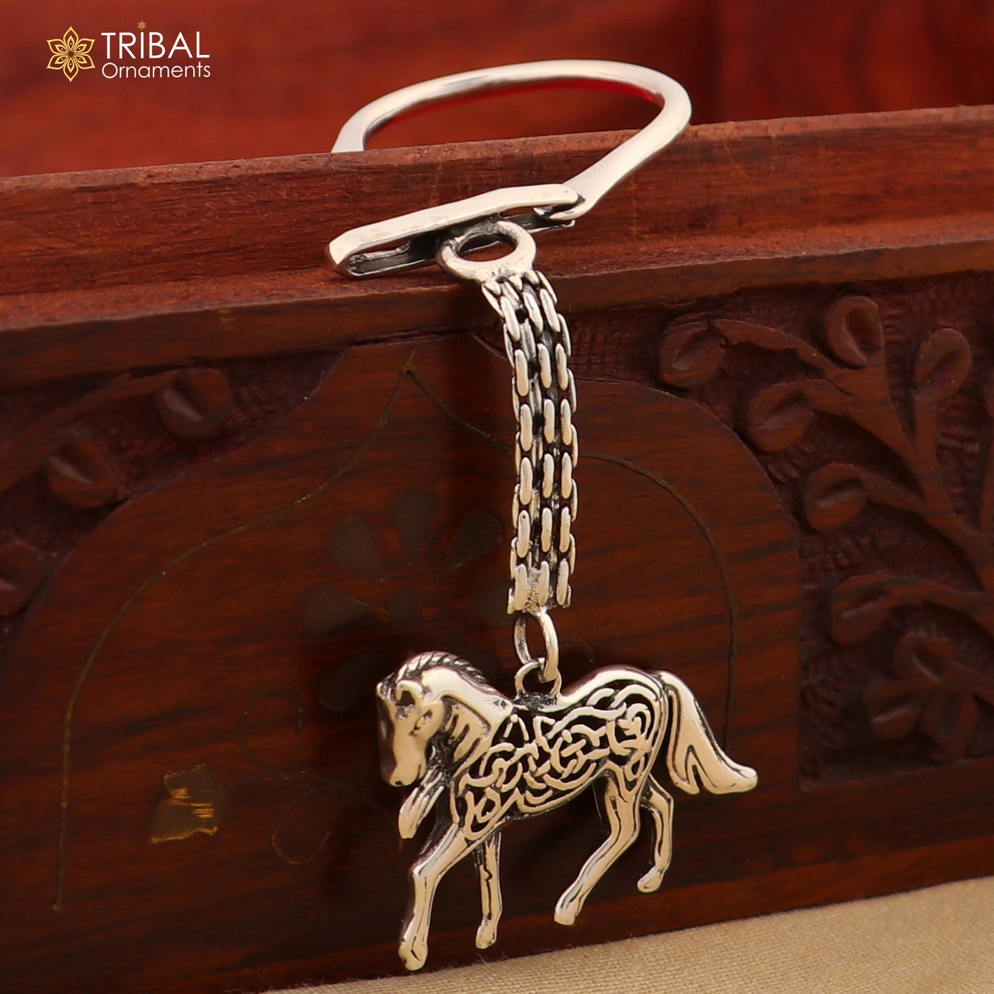 925 Sterling silver handmade unique vintage horse design solid key chain, stylish royal gifting silver accessories unisex gift kch11