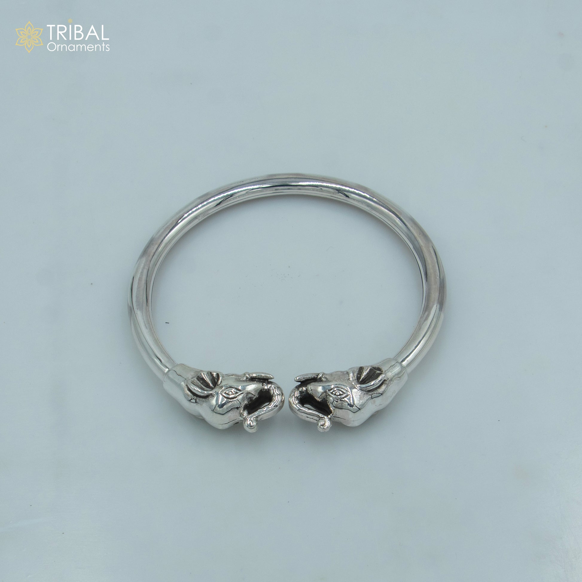 925 sterling silver handmade Elephant design plain bangle bracelet kada nsk889 - TRIBAL ORNAMENTS