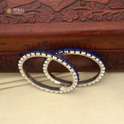 925 sterling silver blue stone bangle women's ethnic jewelry ba477