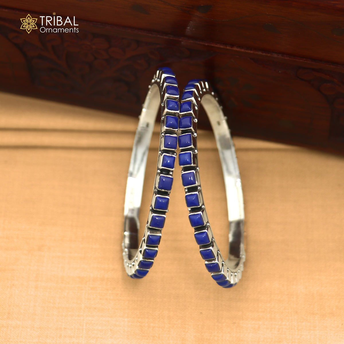 925 sterling silver blue stone bangle women's ethnic jewelry ba477