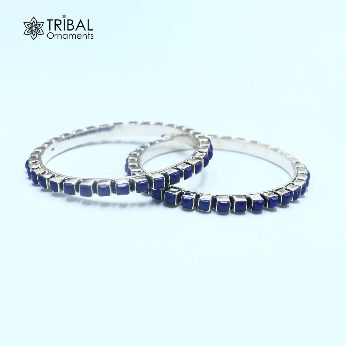 925 sterling silver blue stone bangle women's ethnic jewelry ba477
