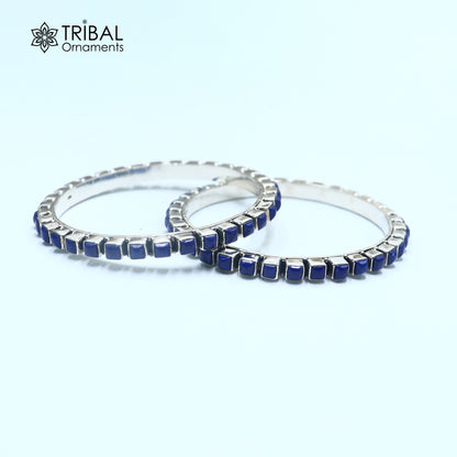 925 sterling silver blue stone bangle women's ethnic jewelry ba477
