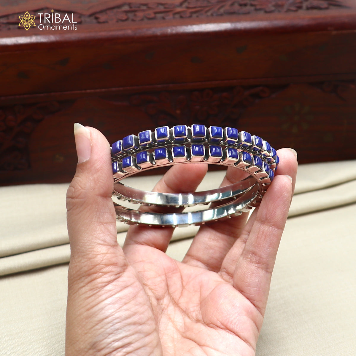 925 sterling silver blue stone bangle women's ethnic jewelry ba477