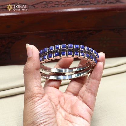 925 sterling silver blue stone bangle women's ethnic jewelry ba477