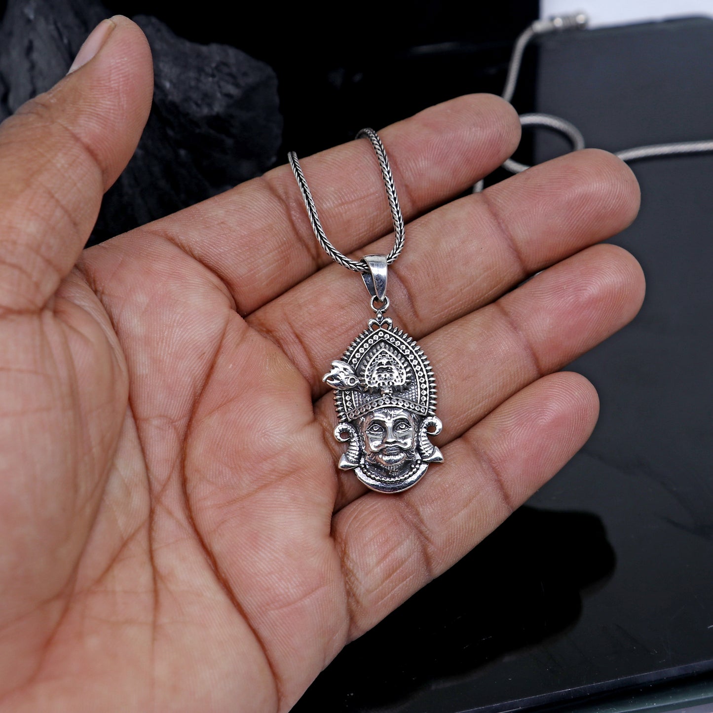 925 sterling silver Khatu Shyam pendant/ lord Krishna, amazing divine pendant locket tribal jewelry nsp883