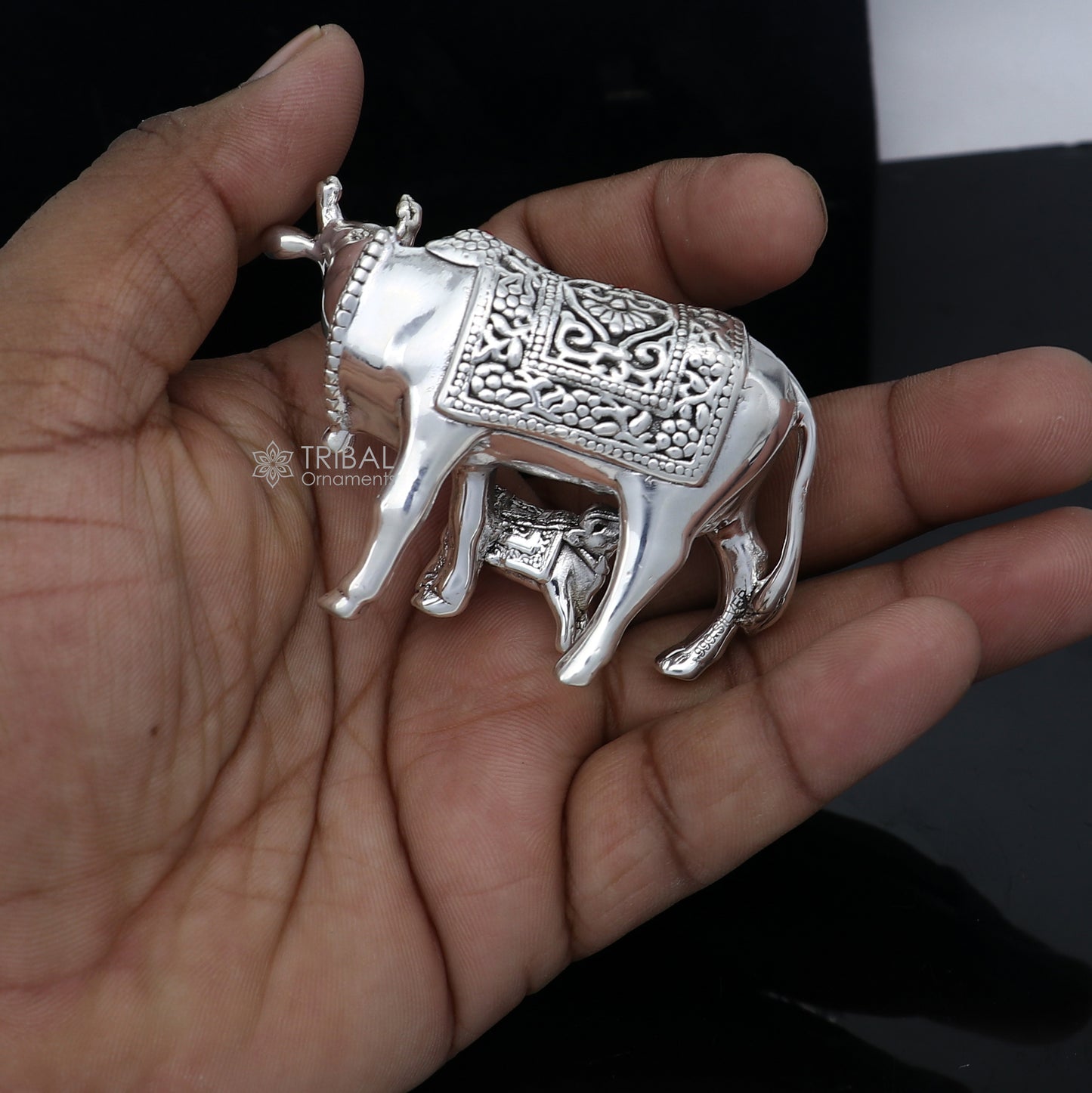 925 sterling silver Kamdhenu cow, deity's cow, wishing cow, silver worshipping article for wealth and prosperity art789